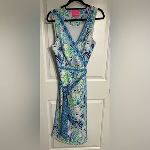 LILLY PULITZER SHAYLLE WRAP MIDI DRESS IN RESORT WHITE SHELL BEACH--SIZE 14